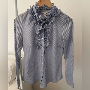 J. Crew Women’s Navy Striped Ruffle Button Down Shirt - Size 2